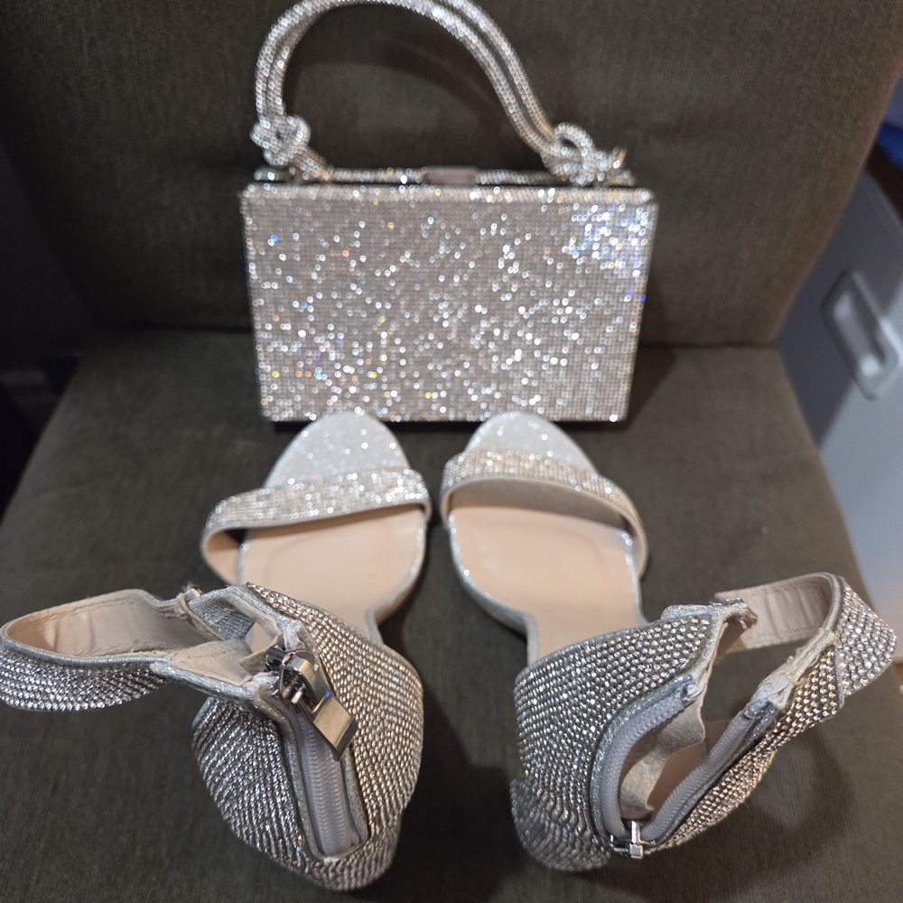 Silver Rhinestone Heels and Clutch Set